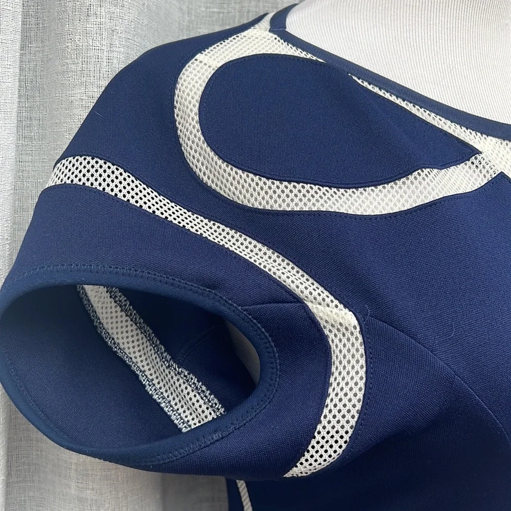 Junya Wantanabe Comme des Garcons neoprene mesh panel dress, blue and white - Picture 3 of 10